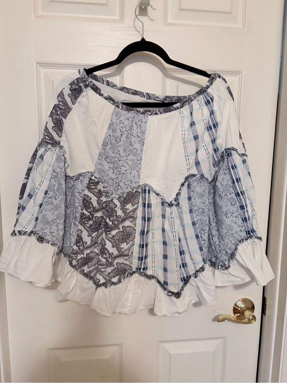Boho Patchwork skirt in White and Blue